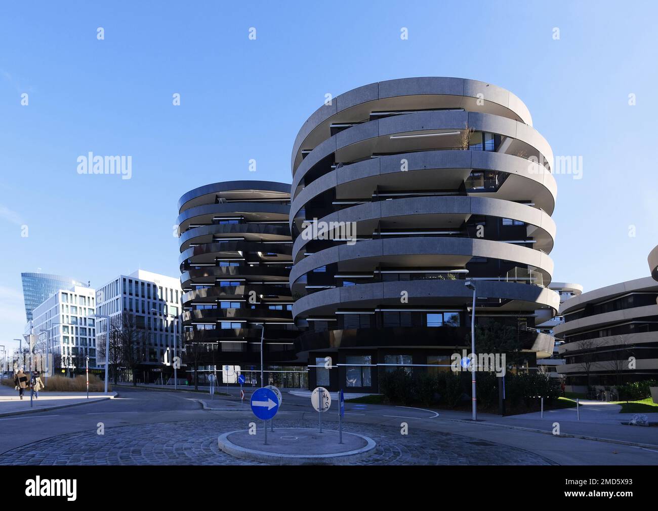 Vienna, Austria, 2019 dicembre: Edifici residenziali Rondo parte del progetto Viertel Zwei Plus situato nella regione Prater di Vienna Foto Stock