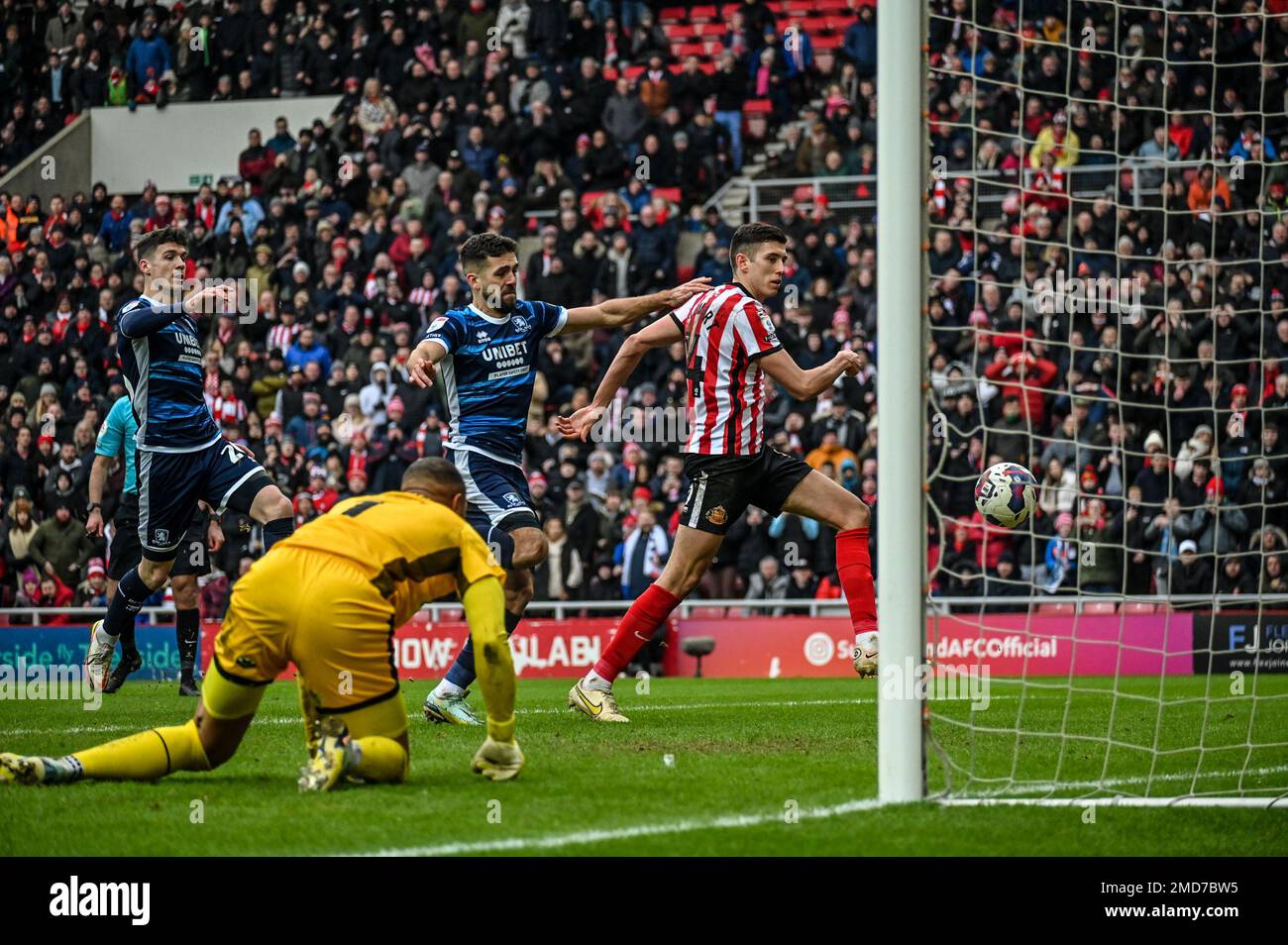 Ross Stewart segna il primo gol di Sunderland AFC contro Middlesbrough nel campionato Sky Bet. Foto Stock