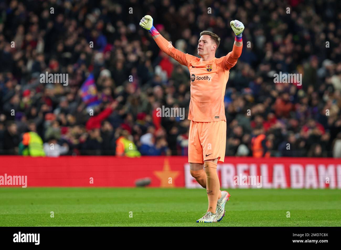 Marc Andre ter Stegen del FC Barcelona festeggia un gol durante la partita Liga tra il FC Barcelona e Getafe CF allo Spotify Camp Nou di Barcellona, Spagna. Foto Stock