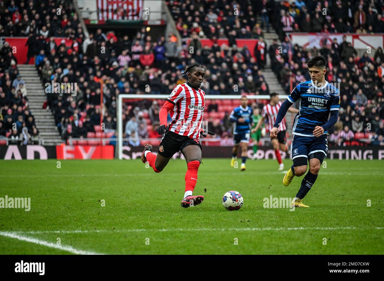Abdoullah Ba, centrocampista AFC di Sunderland, in azione contro Middlesbrough nel Campionato EFL. Foto Stock