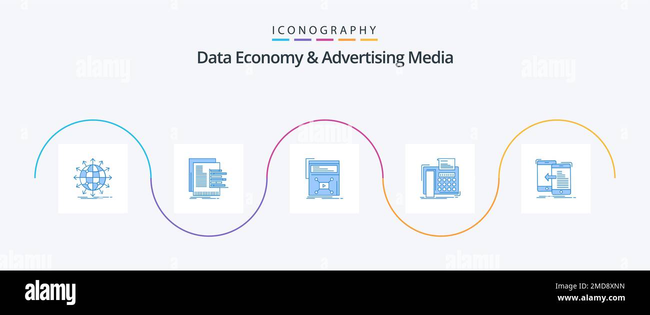 Data Economy e Pubblicità Media Blue 5 Icon Pack telefono incluso. fax.  rapporti. sito web. video Immagine e Vettoriale - Alamy