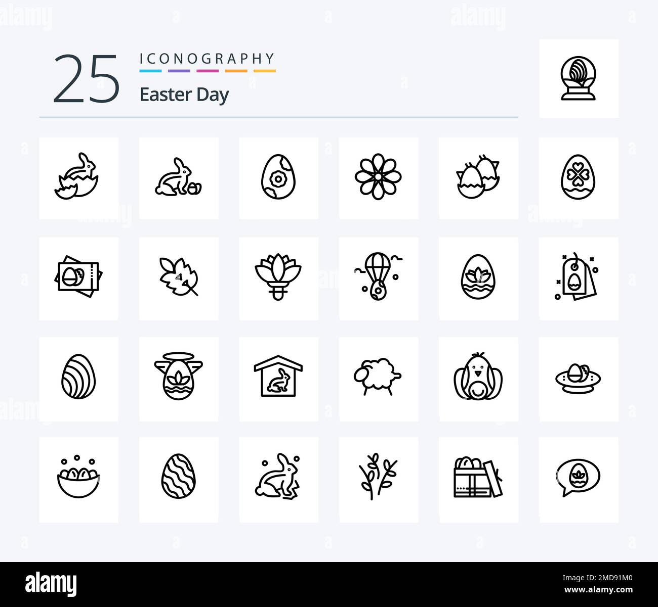 Pacchetto icone Pasqua 25 Line con amore incluso. natura. decorazione. pasqua. uovo Illustrazione Vettoriale