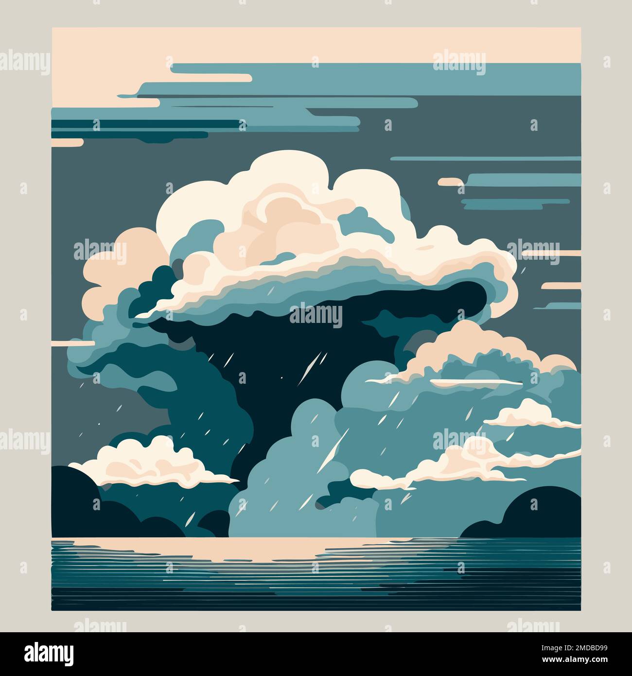 illustrazione delle nuvole di tempesta sul mare che mostra il ciclo dell'acqua fatto per illustrare la giornata mondiale dell'acqua Illustrazione Vettoriale