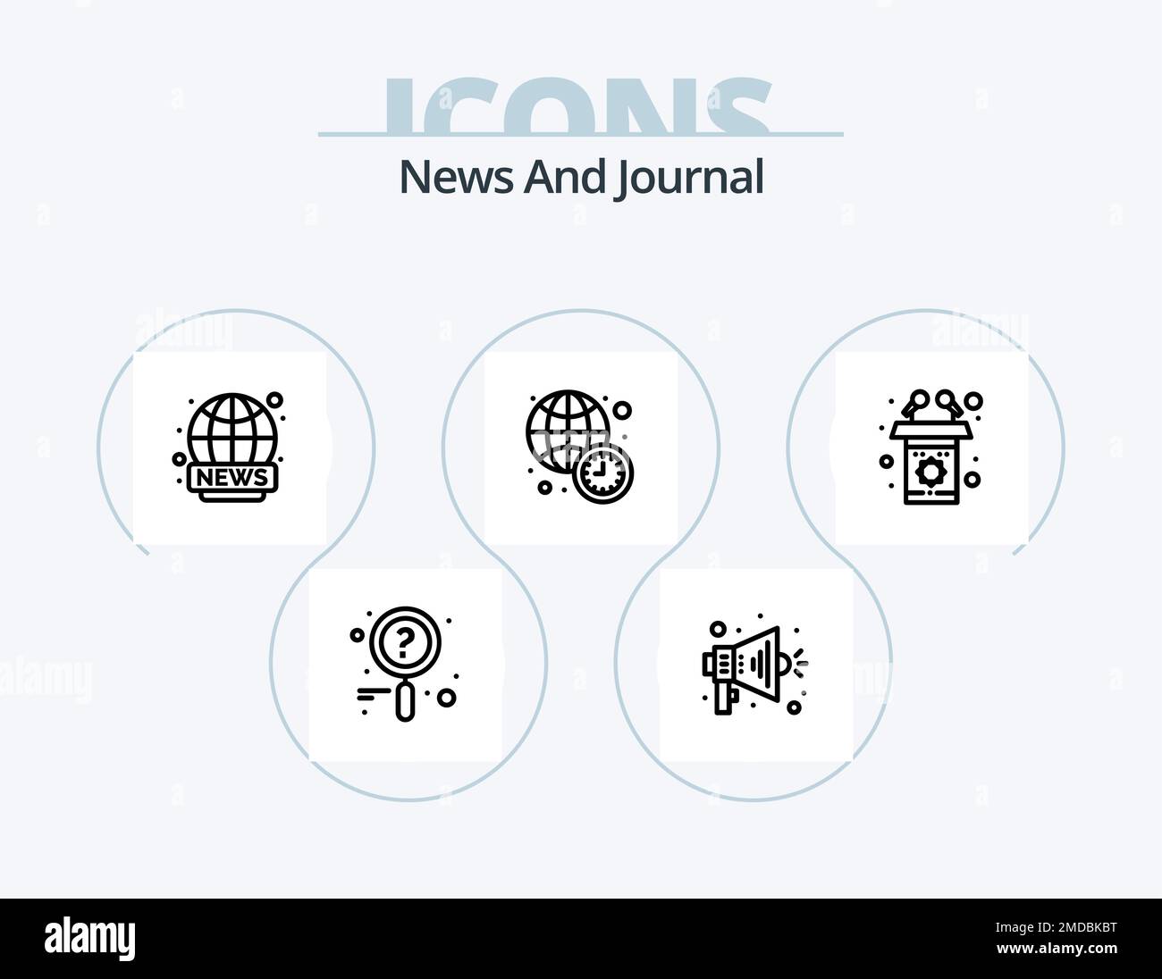 News Line Icon Pack 5 Icon Design. . dal vivo. in tutto il mondo. trasmissione. notizie musicali Illustrazione Vettoriale