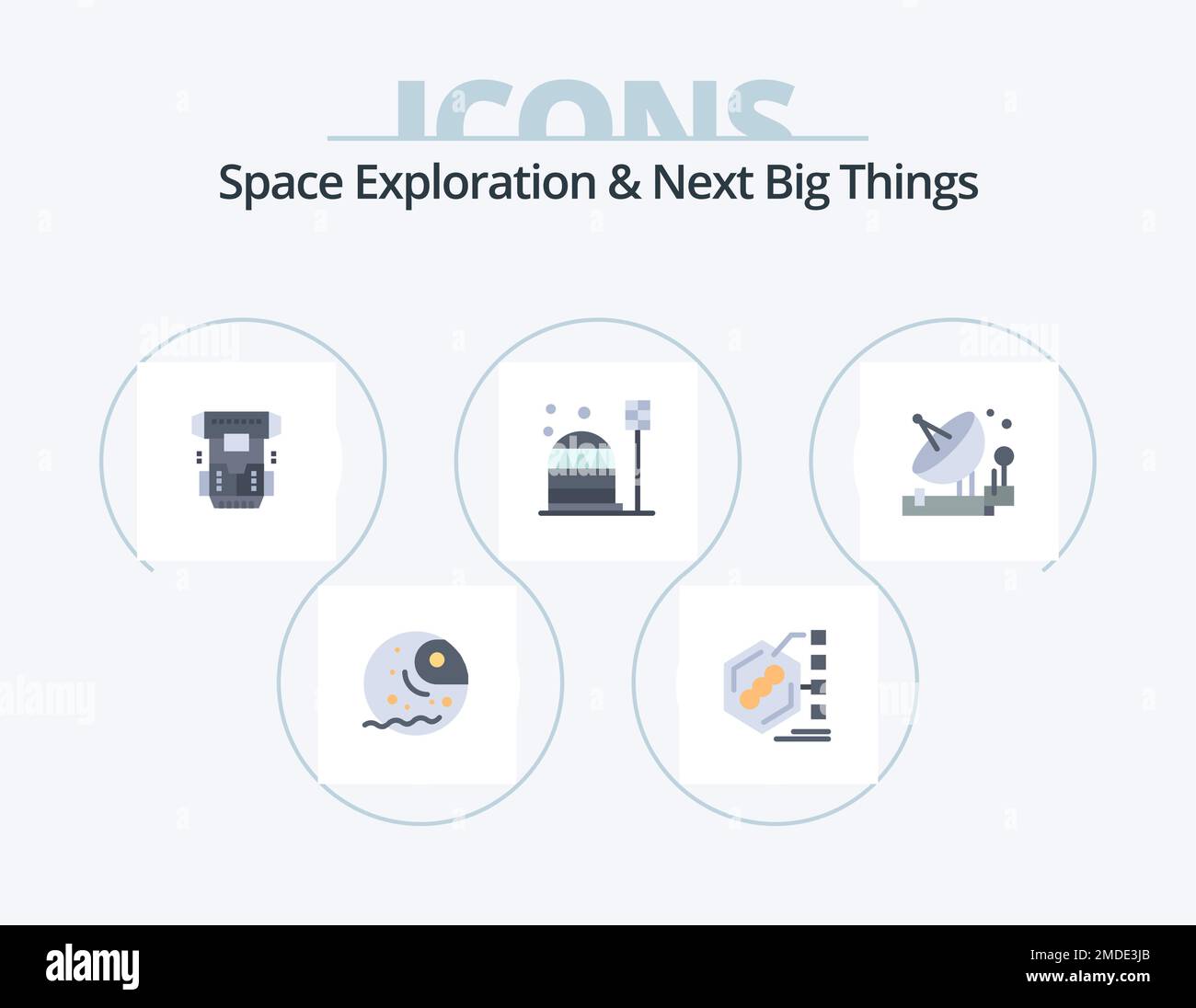 Space Exploration e Next Big Things Flat Icon Pack 5 Icon Design. cupola. colonia. vita. base. crionica Illustrazione Vettoriale
