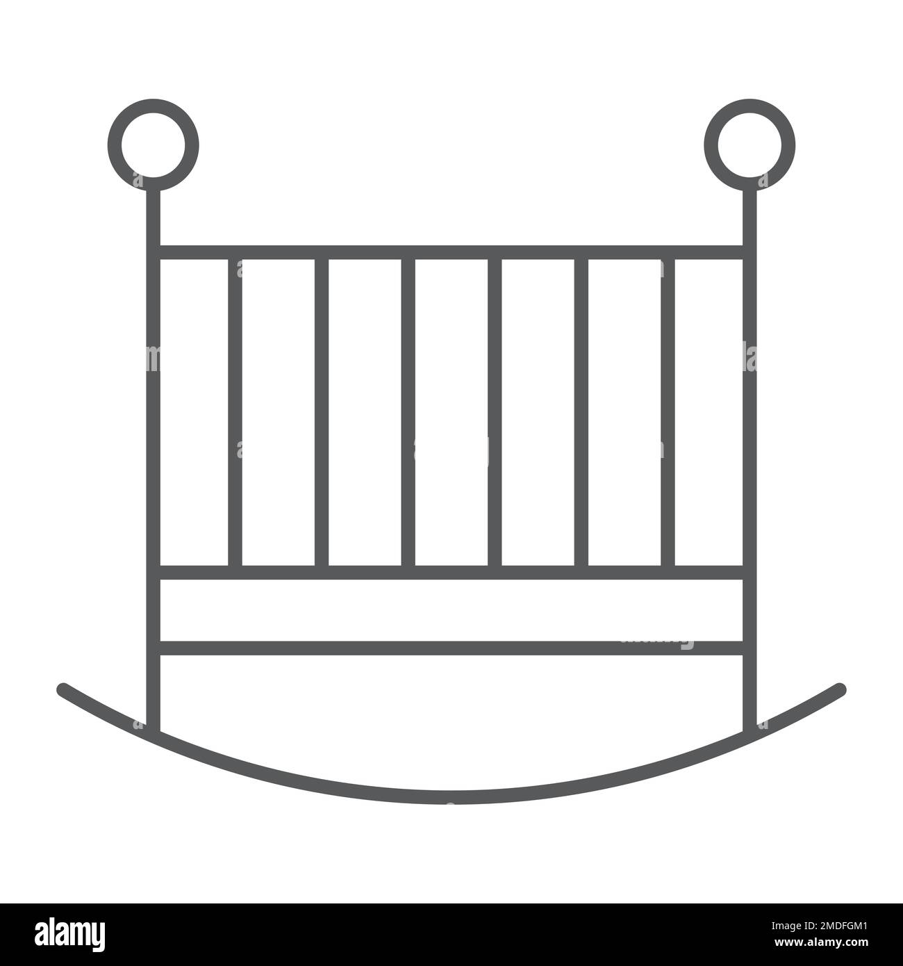 Icona linea sottile culla bambino, bambino e letto, segno culla, grafica vettoriale, un motivo lineare su sfondo bianco, eps 10. Illustrazione Vettoriale