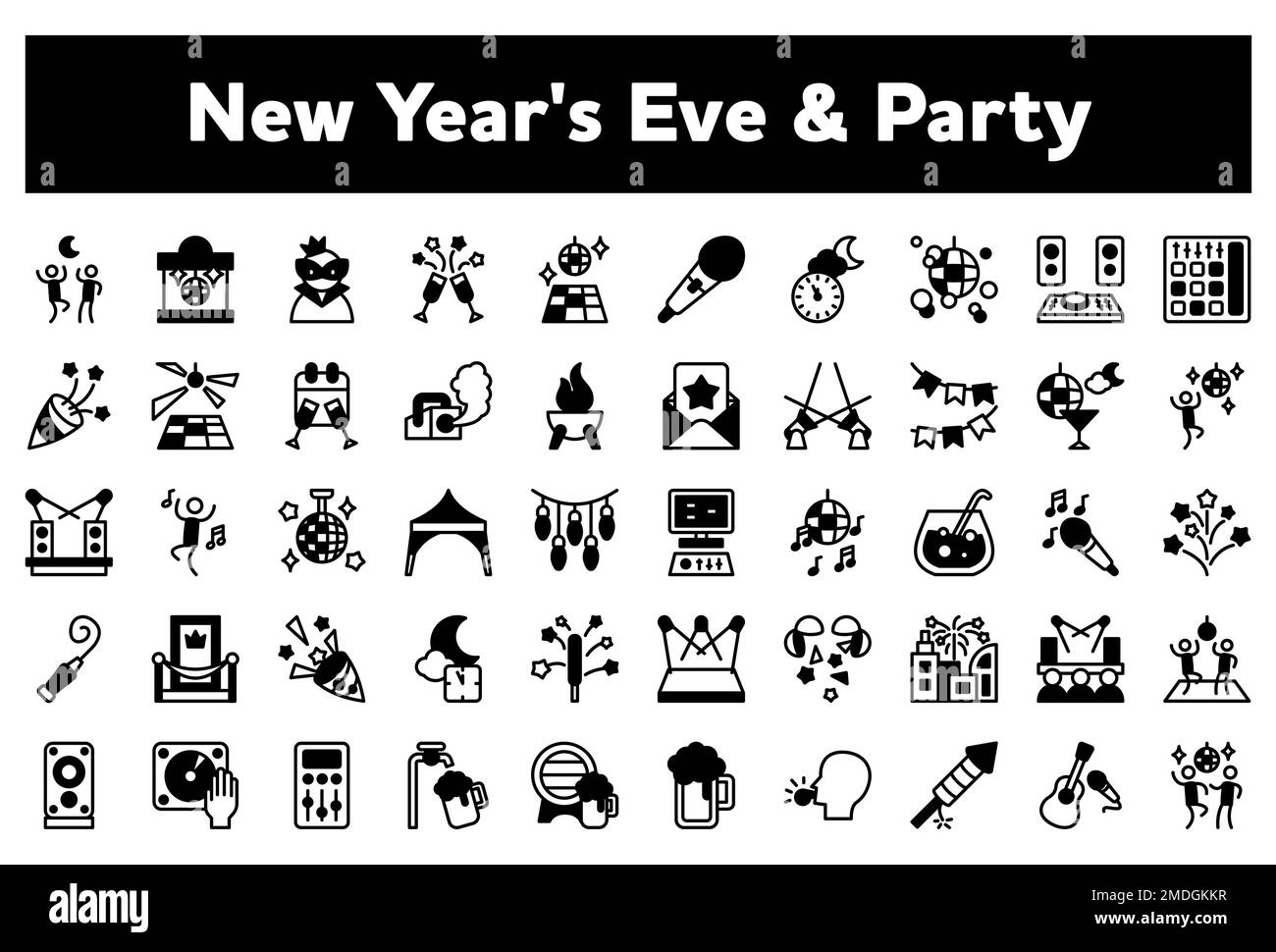 Un'illustrazione vettoriale di un pacchetto di icone a tema 'Capodanno' isolate sullo sfondo bianco vuoto Illustrazione Vettoriale Un'illustrazione vettoriale di un pacchetto di icone a tema 'Capodanno' isolate sullo sfondo bianco vuoto Illustrazione Vettoriale
