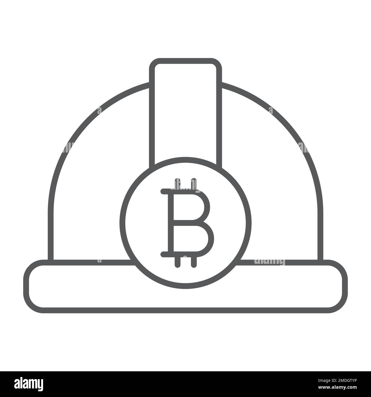 Icona a filo sottile del cappello Bitcoin, finanza e denaro, segno del casco, grafica vettoriale, un motivo lineare su sfondo bianco, eps 10. Illustrazione Vettoriale