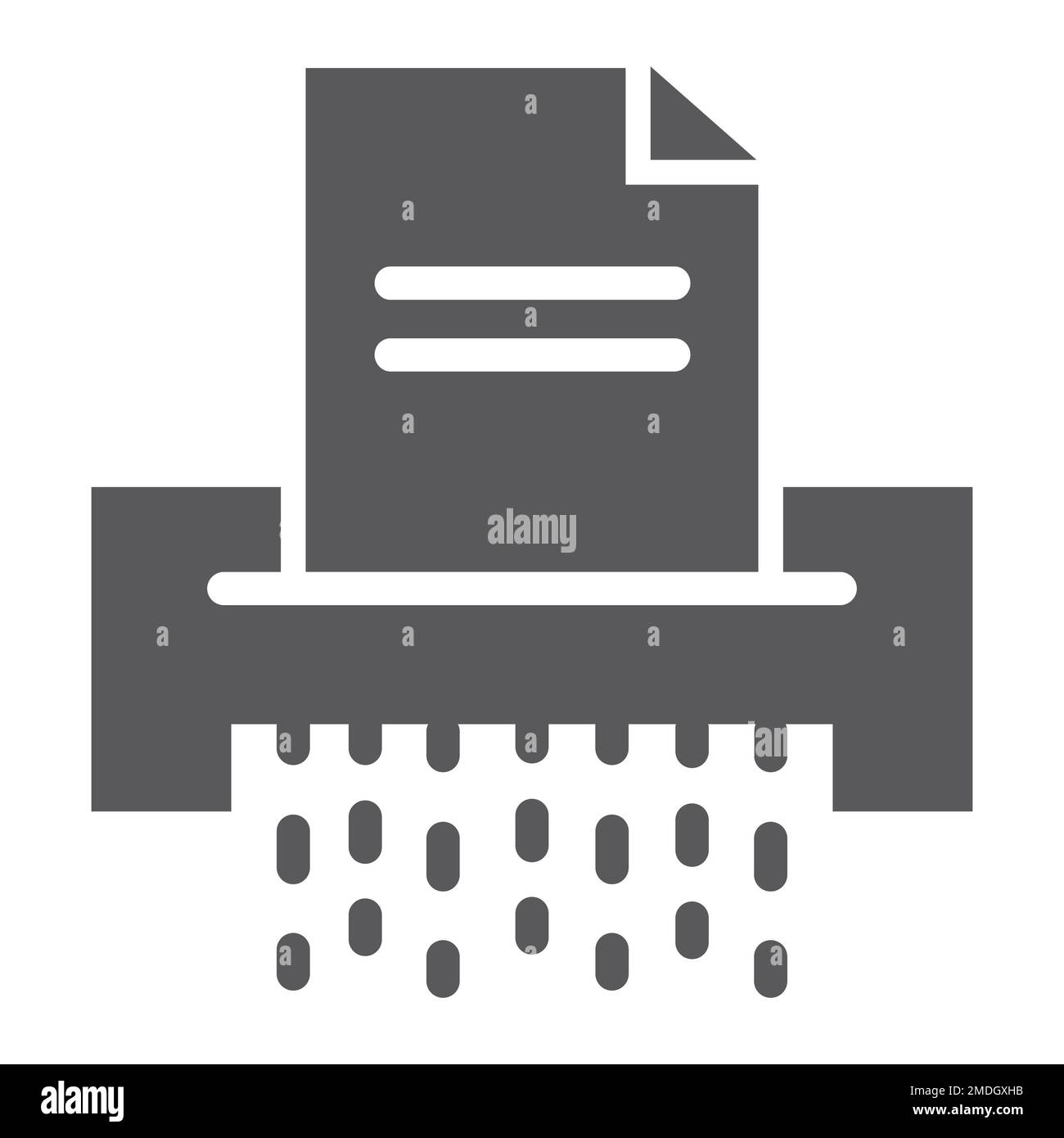 Icona del glifo del trituratore del documento, file e documento, segno di distruzione, grafica vettoriale, motivo a tinta unita su sfondo bianco, eps 10. Illustrazione Vettoriale
