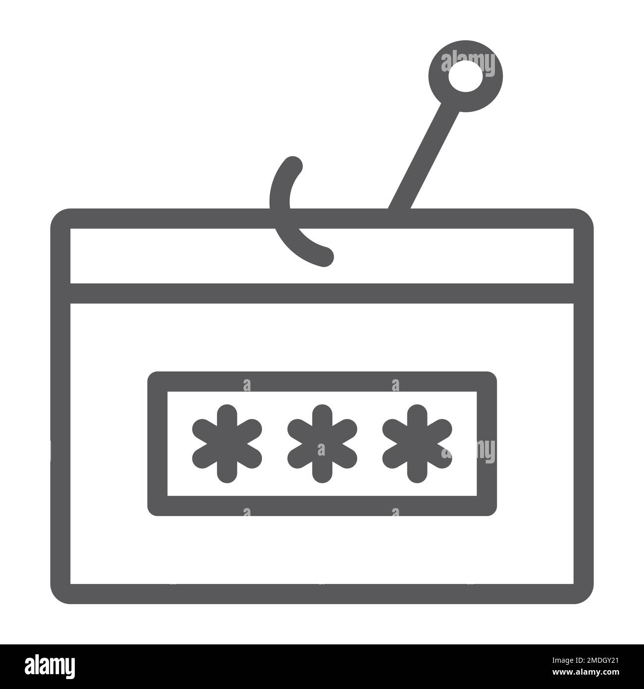 Password pesca lenza icona, sicurezza e attacco, segno di hack, grafica vettoriale, un motivo lineare su sfondo bianco, eps 10. Illustrazione Vettoriale