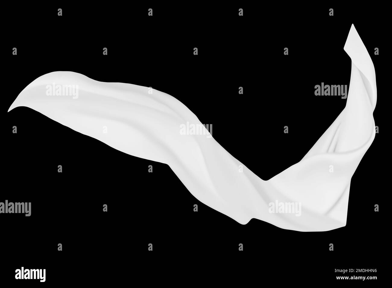 Tessuto che scorre su Vento, set di Flying Fluttering White Silk pezzi tessili, isolato, astratto panno bianco, tessuto volante, dinamico oggetto tessile Foto Stock