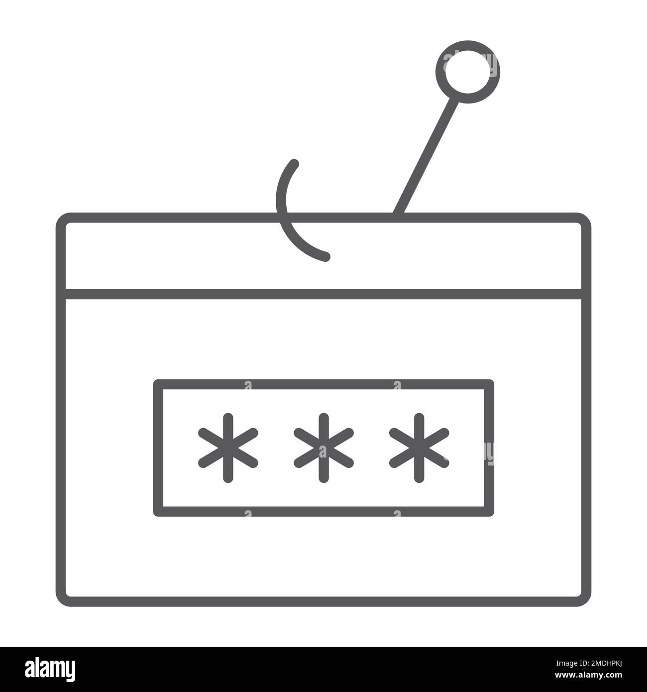 Password pesca sottile icona, sicurezza e attacco, hack sign, grafica vettoriale, un motivo lineare su sfondo bianco, eps 10. Illustrazione Vettoriale