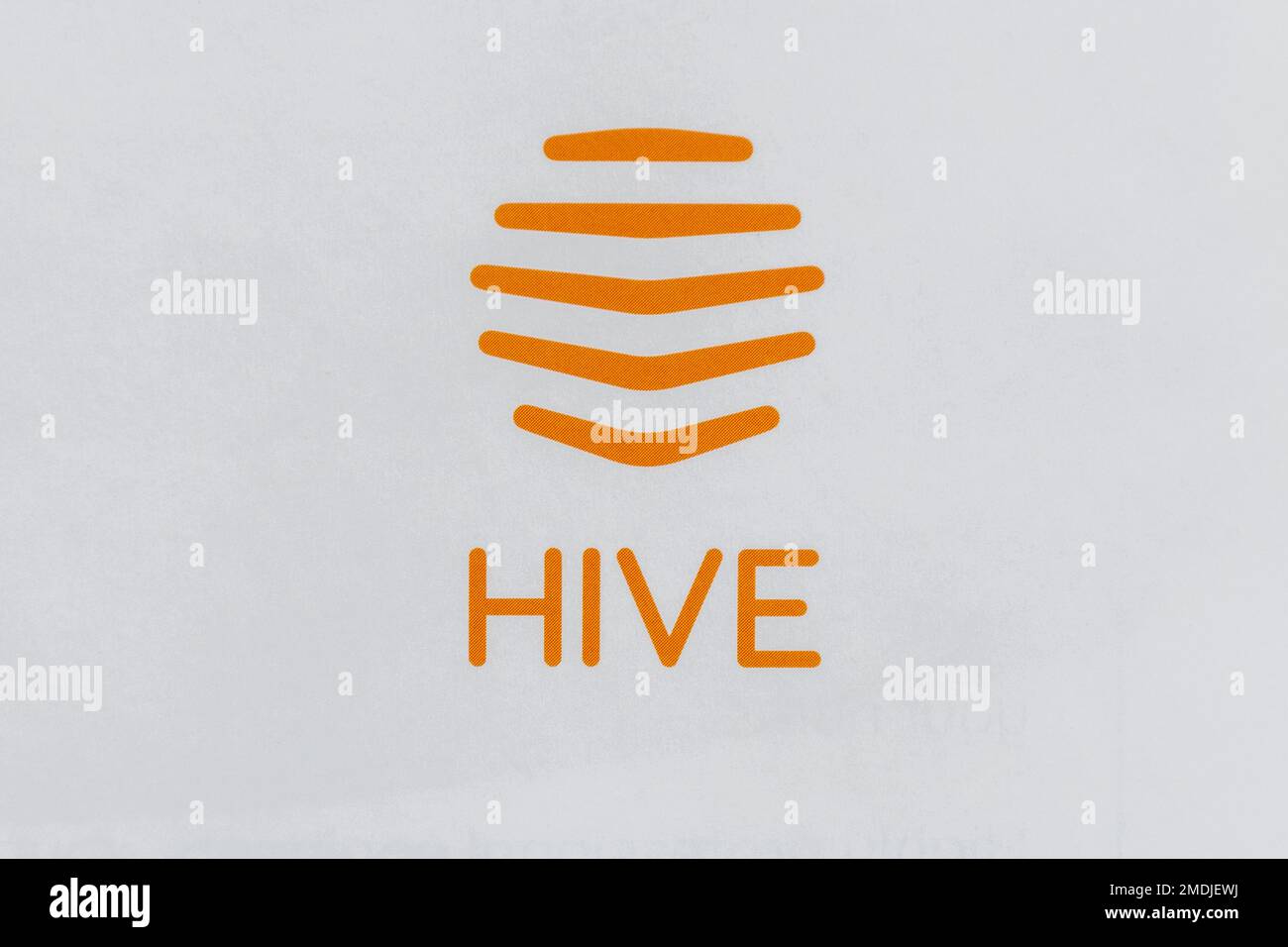 Hive logo, azienda che fornisce dispositivi intelligenti per uso domestico, Regno Unito Foto Stock