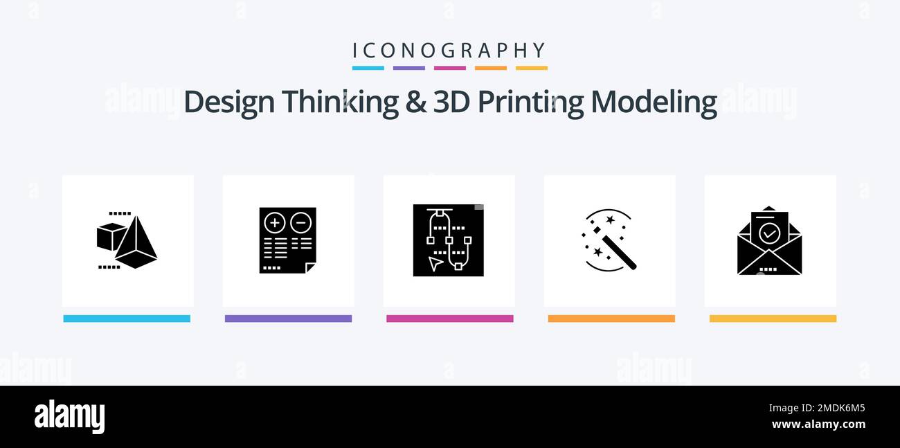 Design Thinking e D Printing Modeling Glyph 5 Icon Pack e-mail. magia. mouse. soluzione. freccia. Icone creative Design Illustrazione Vettoriale