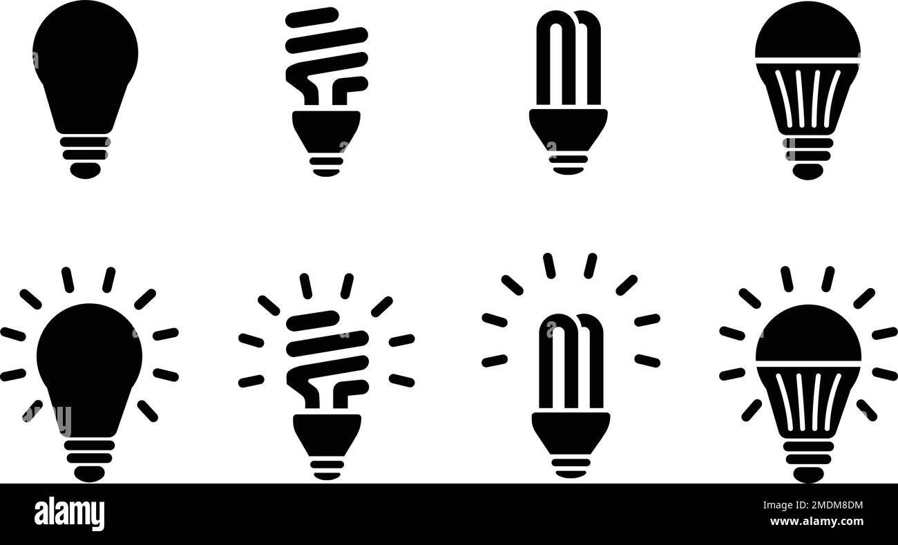 Imposta icona vettore lampadina, icona idea collezione. Lampada, concetto di pensiero. Gruppo illuminazione lampada elettrica. Lampadina elettrica. Illustrazione Vettoriale