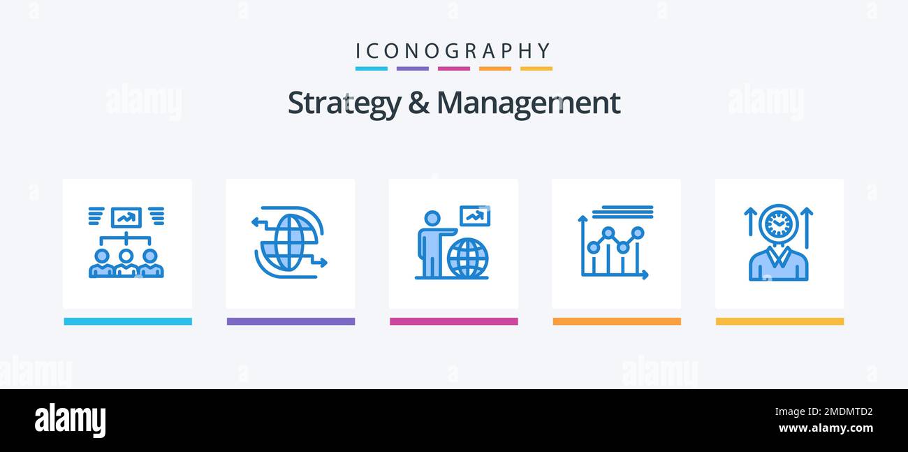 Strategia e gestione pacchetto icone blu 5 con grafico. analisi.  comunicazione. vai. utente. Icone creative Design Immagine e Vettoriale -  Alamy