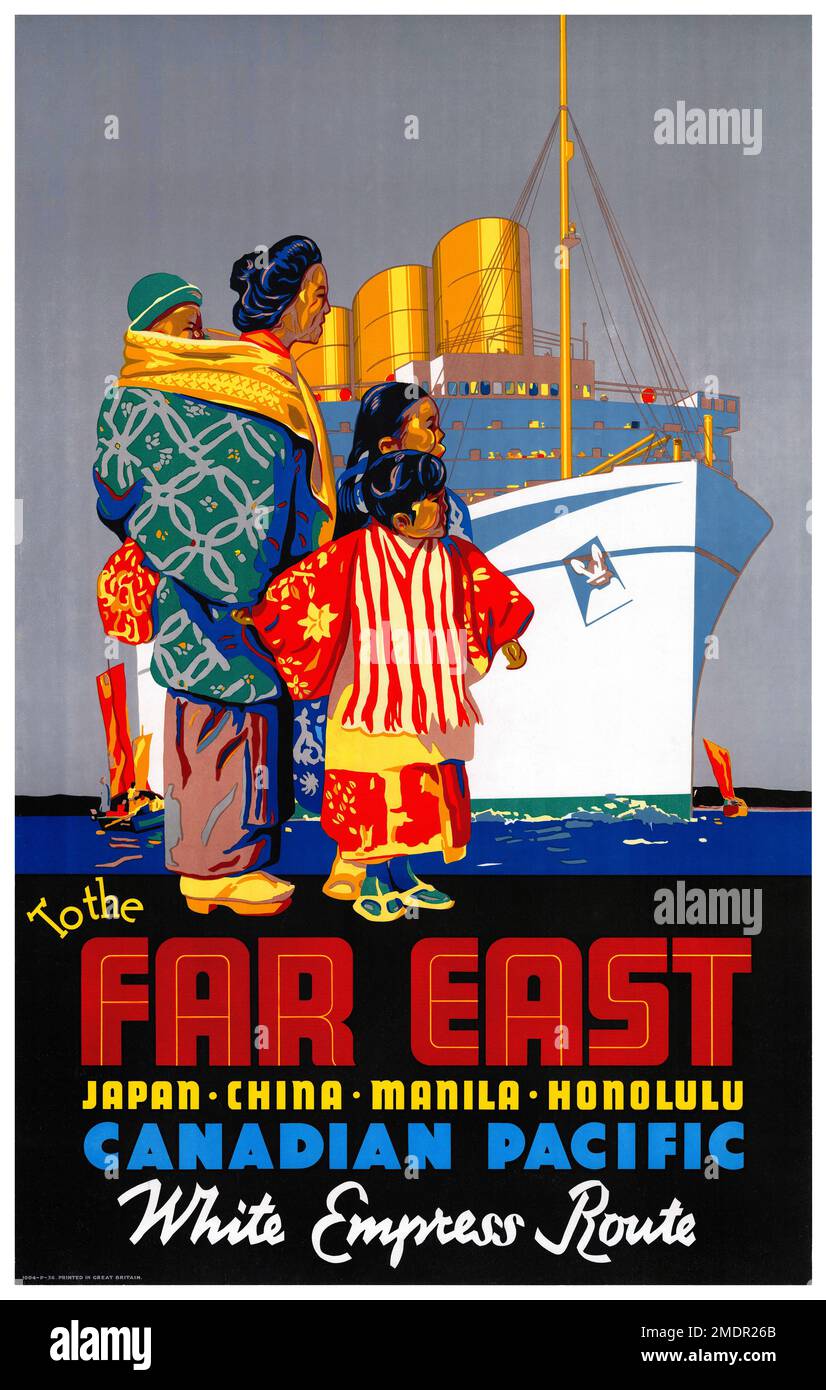 Verso l'estremo est. Pacifico canadese. Percorso dell'imperatrice bianca di Maurice George Logan (1886-1977). Poster pubblicato nel 1936 in Canada. Foto Stock