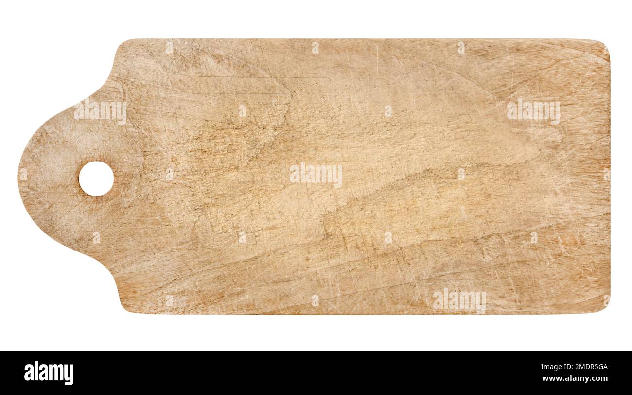 Tagliere in legno isolato su sfondo bianco Foto Stock
