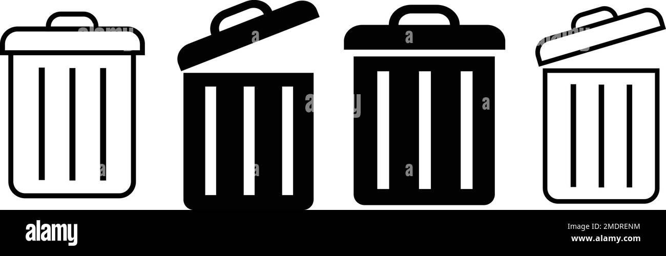 Icona Elimina: Rifiuti, cestino di raccolta, cestino rifiuti, cestino gruppi, pulsante piatto semplice contenitore rifiuti Illustrazione Vettoriale