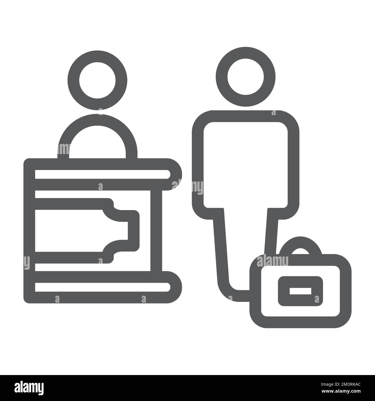 Icona della linea di check-in, hotel e servizio, cartello di ricezione, grafica vettoriale, un motivo lineare su sfondo bianco, eps 10. Illustrazione Vettoriale