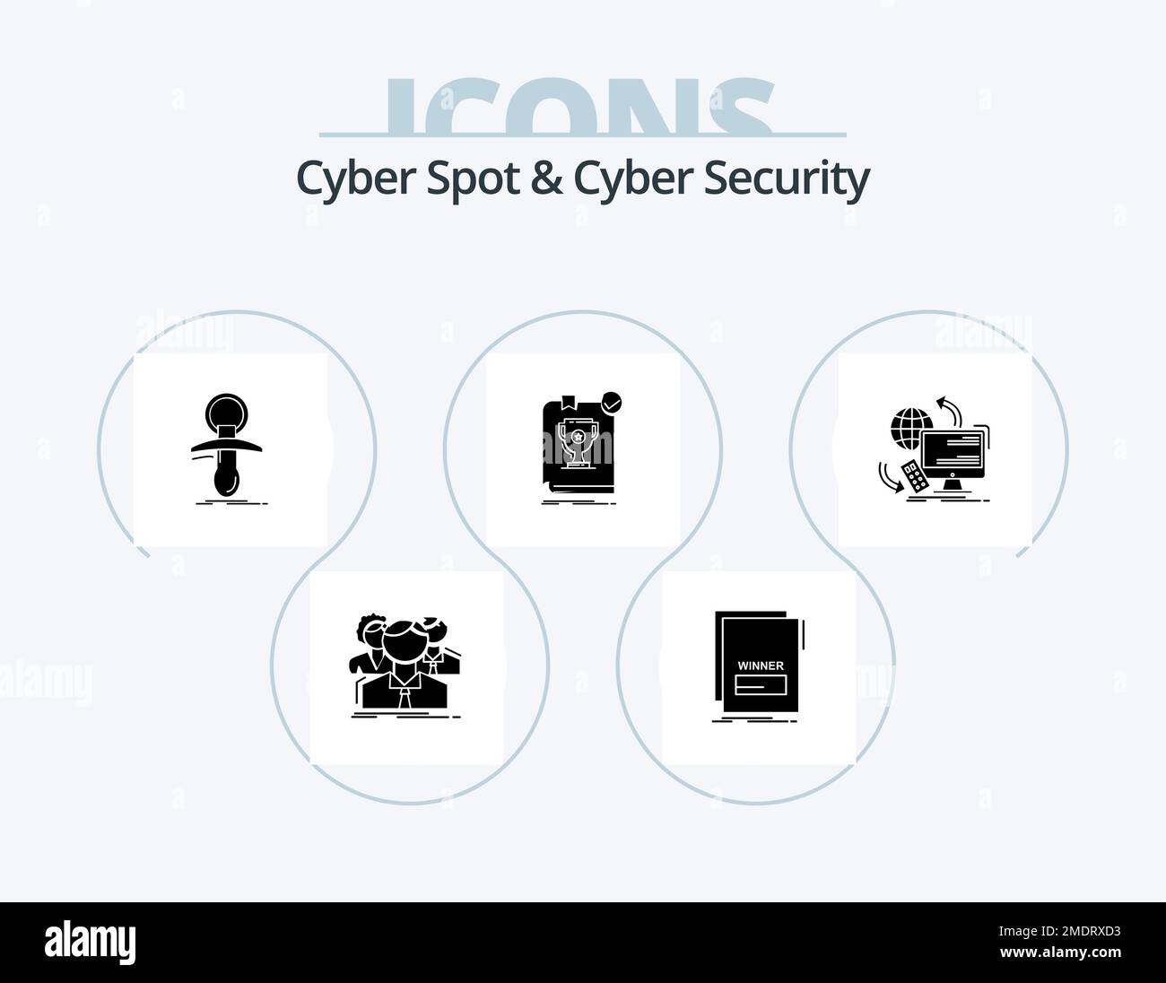 Design icona di Cyber Spot e Cyber Security Glyph Icon Pack 5. linea di associazione. libro. maligno. noob. newbie Illustrazione Vettoriale