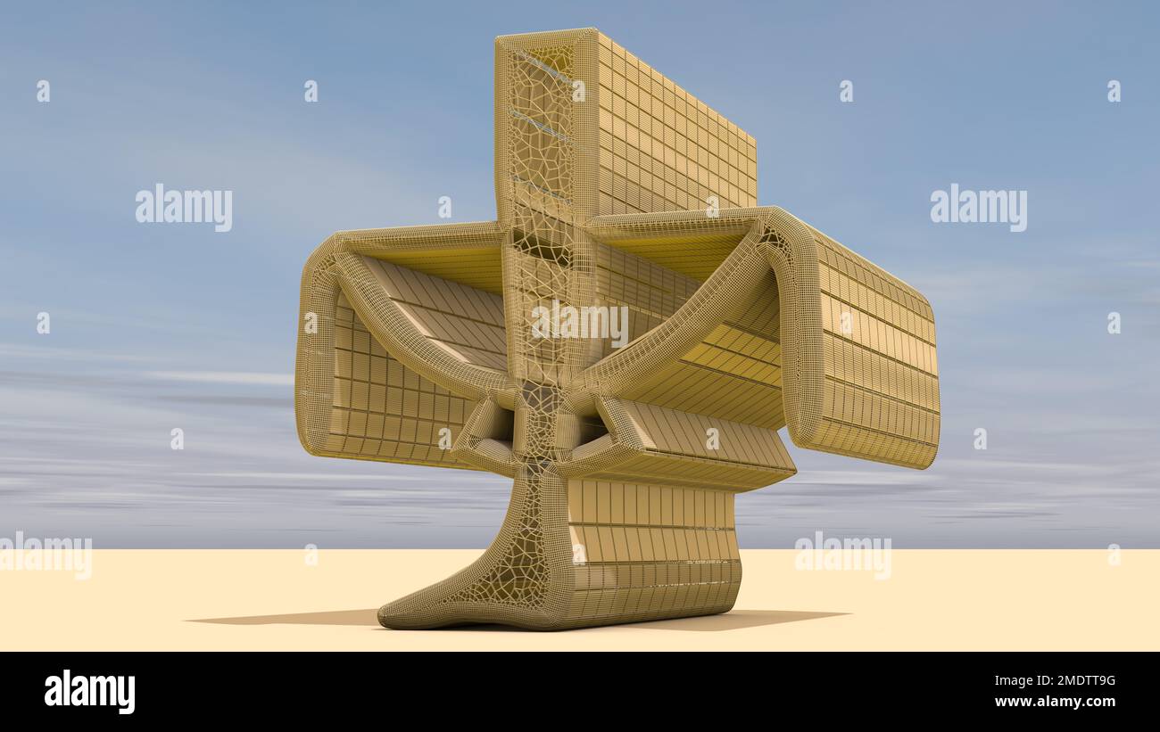 3D Illustrazione di una struttura architettonica basata sugli elementi logografici, sillabici ed alfabetici dell'antico Egitto. Foto Stock