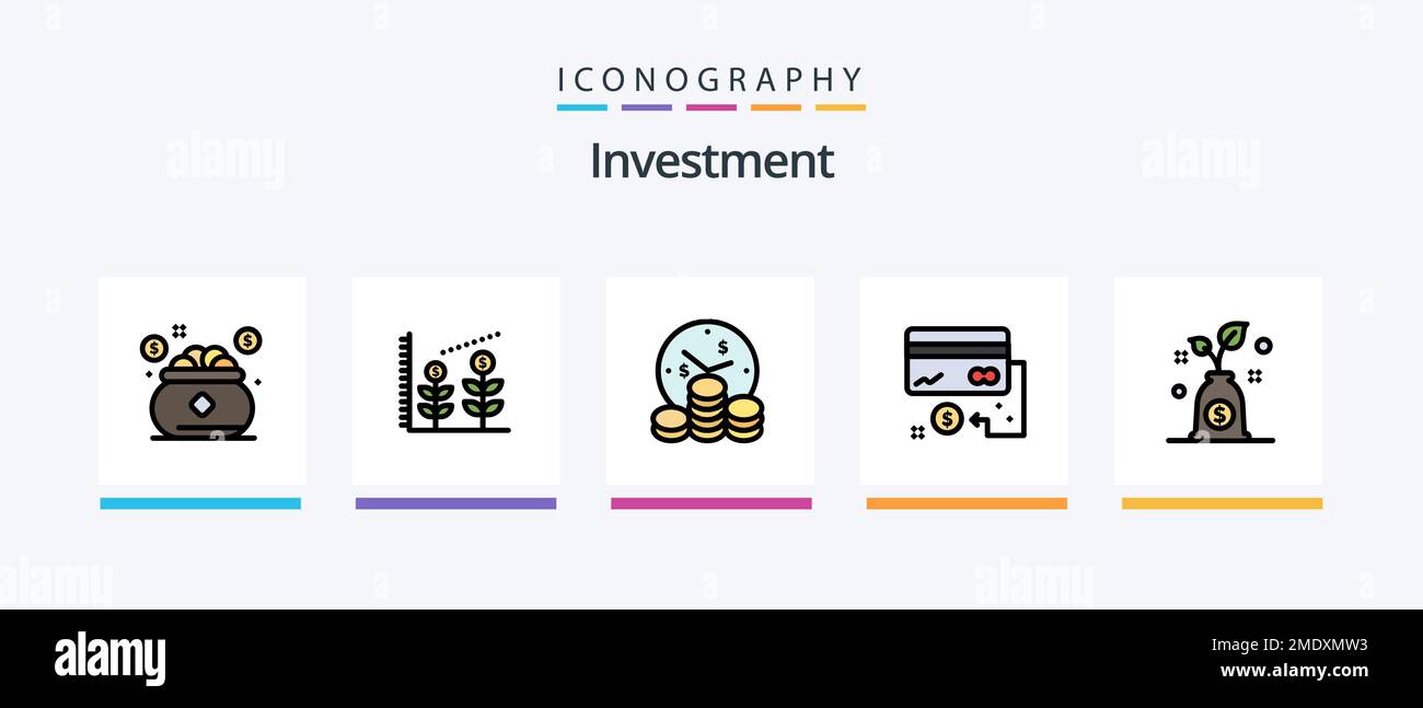 Pacchetto icone di 5 linee di investimento con . incremento globale. denaro. finanza. investimento. Icone creative Design Illustrazione Vettoriale