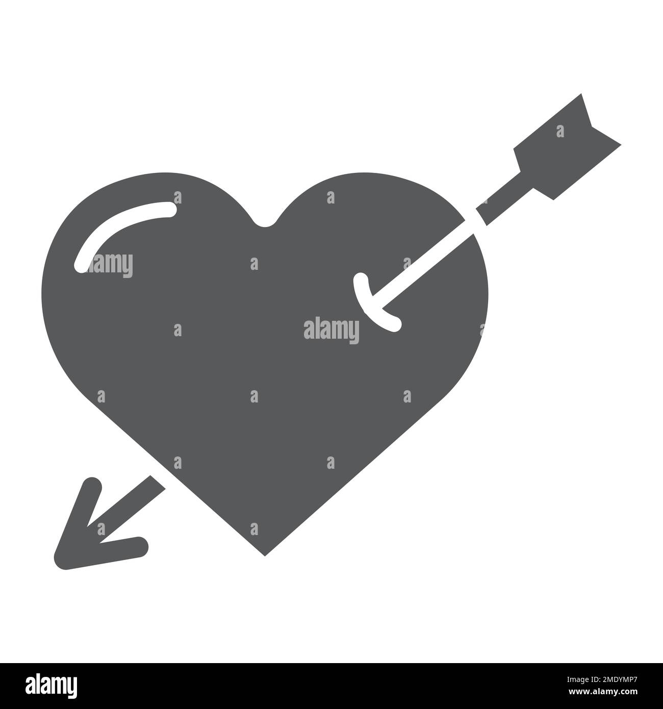 Cuore trafitto con icona a forma di freccia, amore e San Valentino, segno cupido, grafica vettoriale, un motivo solido su sfondo bianco, eps 10. Illustrazione Vettoriale