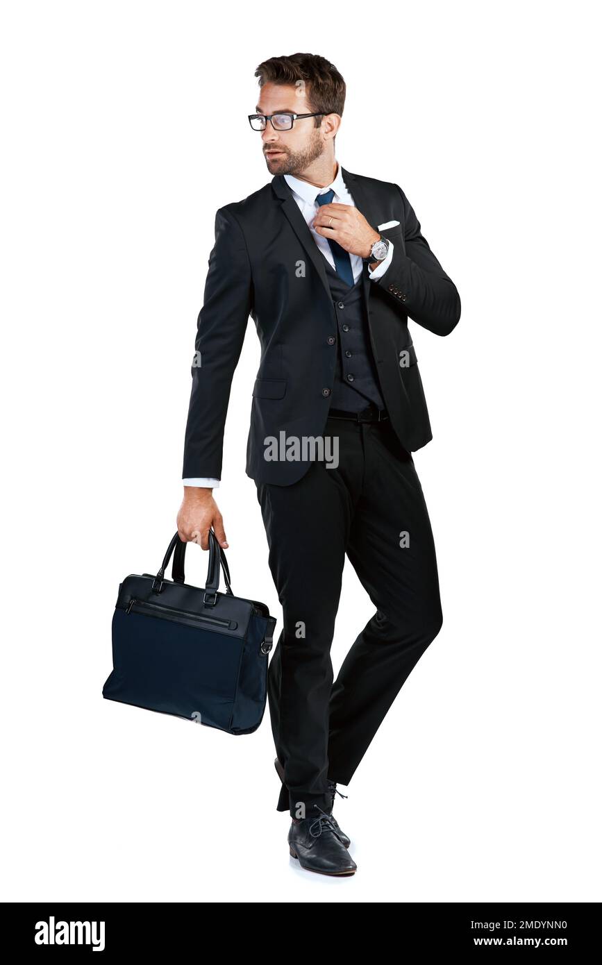 Lascia andare al business. Studio shot di un bel giovane uomo d'affari che posa su uno sfondo bianco. Foto Stock