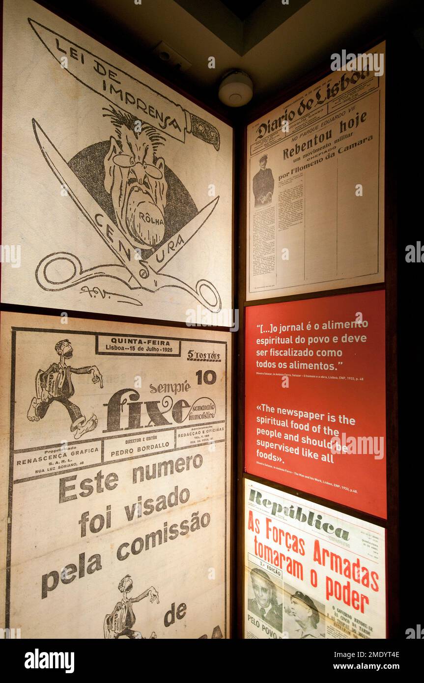 Censura durante la dittatura di Salazar, Museo Aljube Resistance and Freedom (ex prigione politica della dittatura), Lisbona, Portogallo Foto Stock