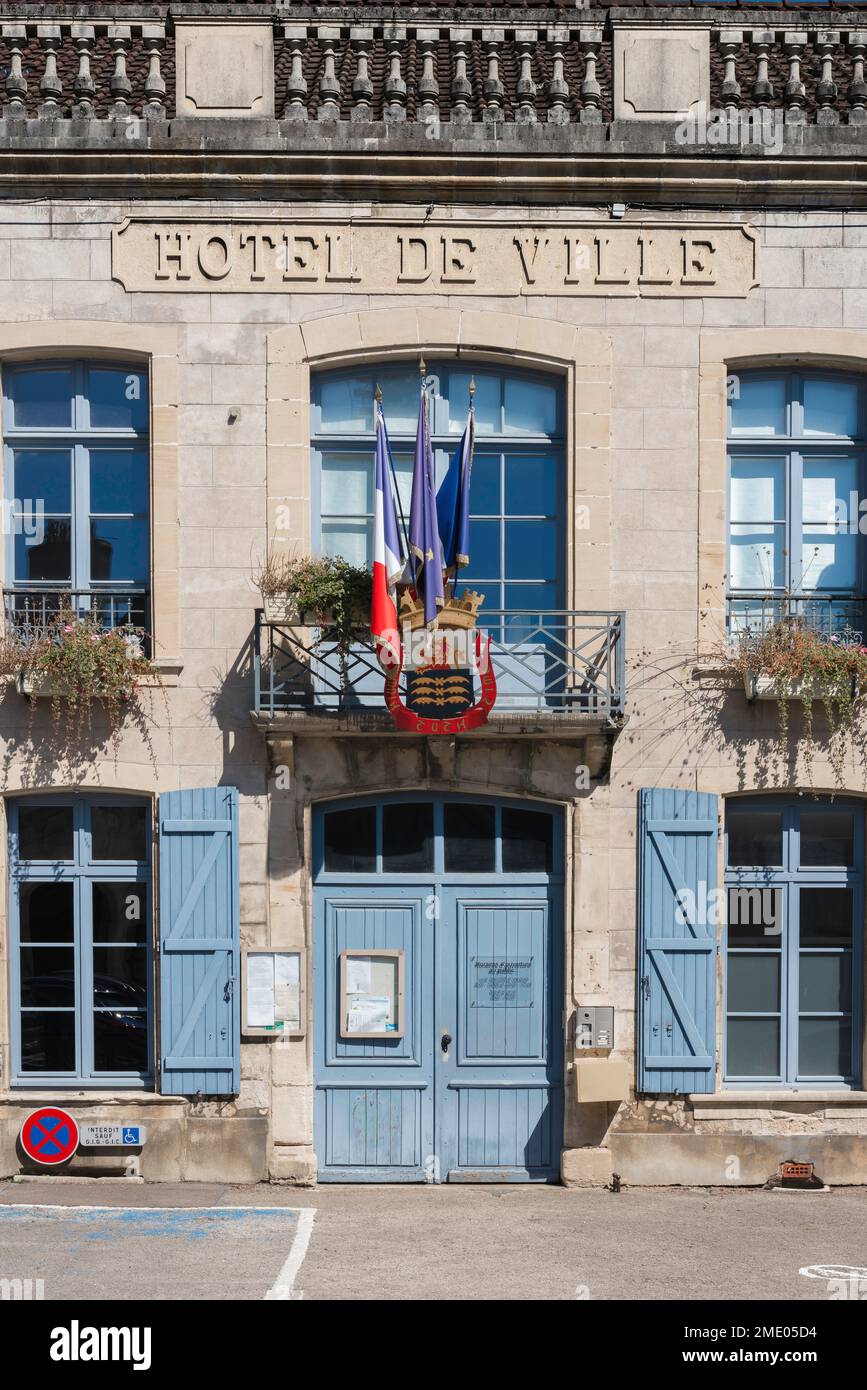 Hotel de Ville France, vista in estate di un tipico Hotel de Ville francese - edificio del municipio - in una città provinciale, Joinville, Haute-Marne, Francia Foto Stock