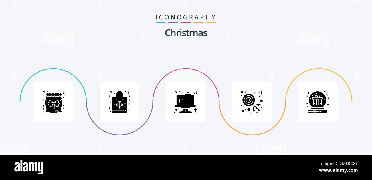 Pacchetto icone Christmas Glyph 5 incluso natale. presente. prima colazione. lollipop. caramelle Illustrazione Vettoriale