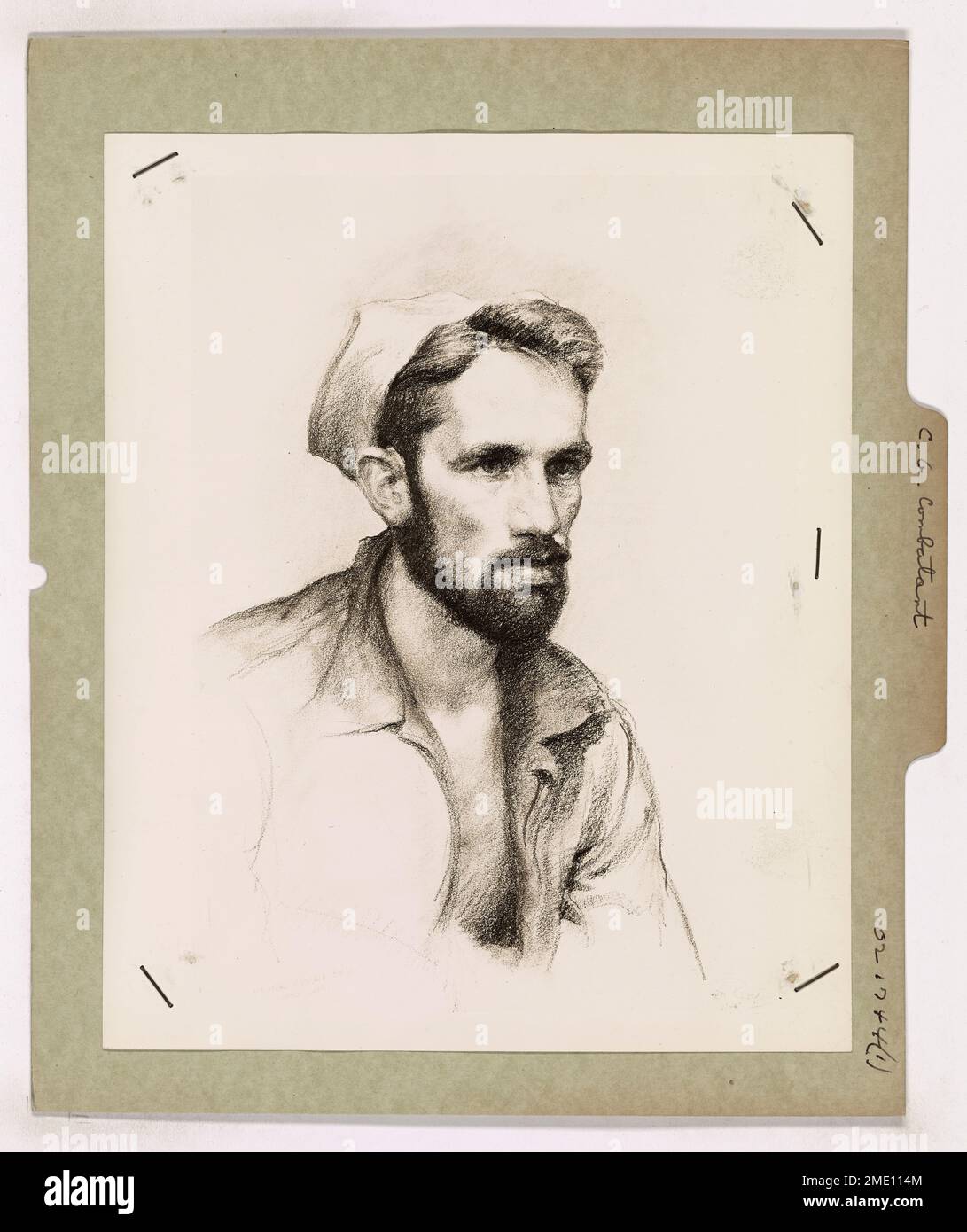 Un ritratto della Guardia Costiera Frank Ryman, disegnato dall'artista di combattimento della Guardia Costiera Ken Riley. Questa opera d'arte mette in evidenza il ruolo dei singoli guardiani costieri nei combattimenti in tempo di guerra, mostrando i sacrifici personali e la dedizione di coloro che hanno servito. Foto Stock