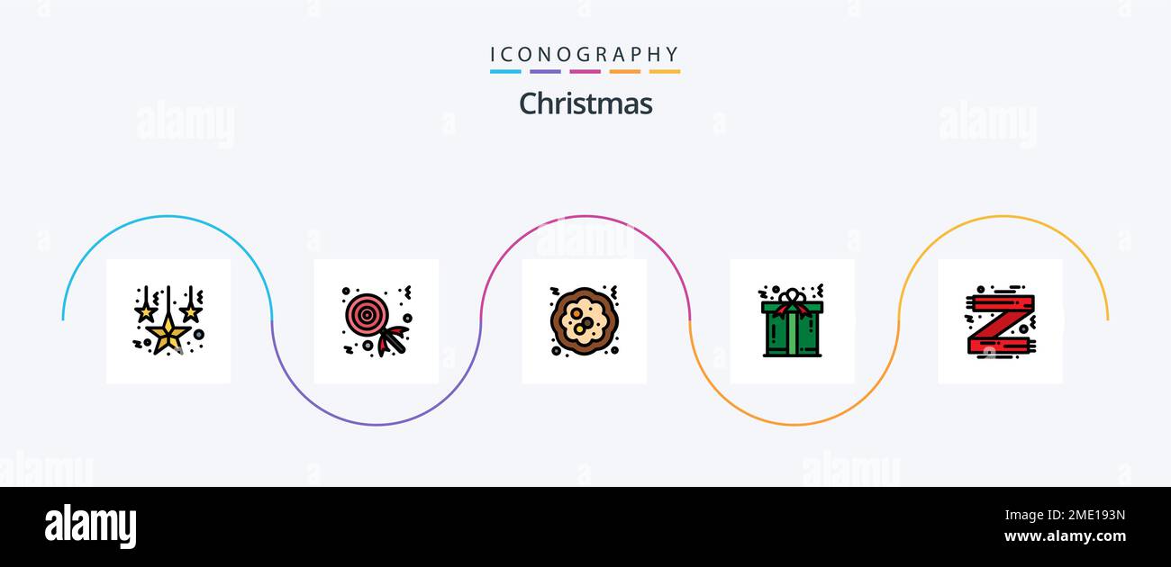 Pacchetto icone Christmas Line Ffilled Flat 5 moda inclusa. natale. cibo. accessori. presente Illustrazione Vettoriale