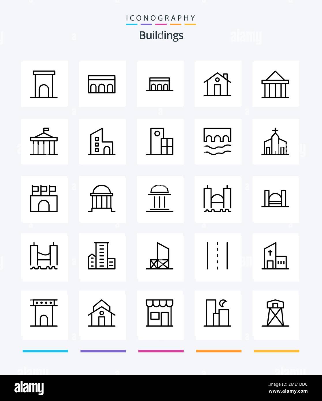Edifici creativi 25 contorno icone pack come colonne. acropoli. storico. casa. ingresso Illustrazione Vettoriale