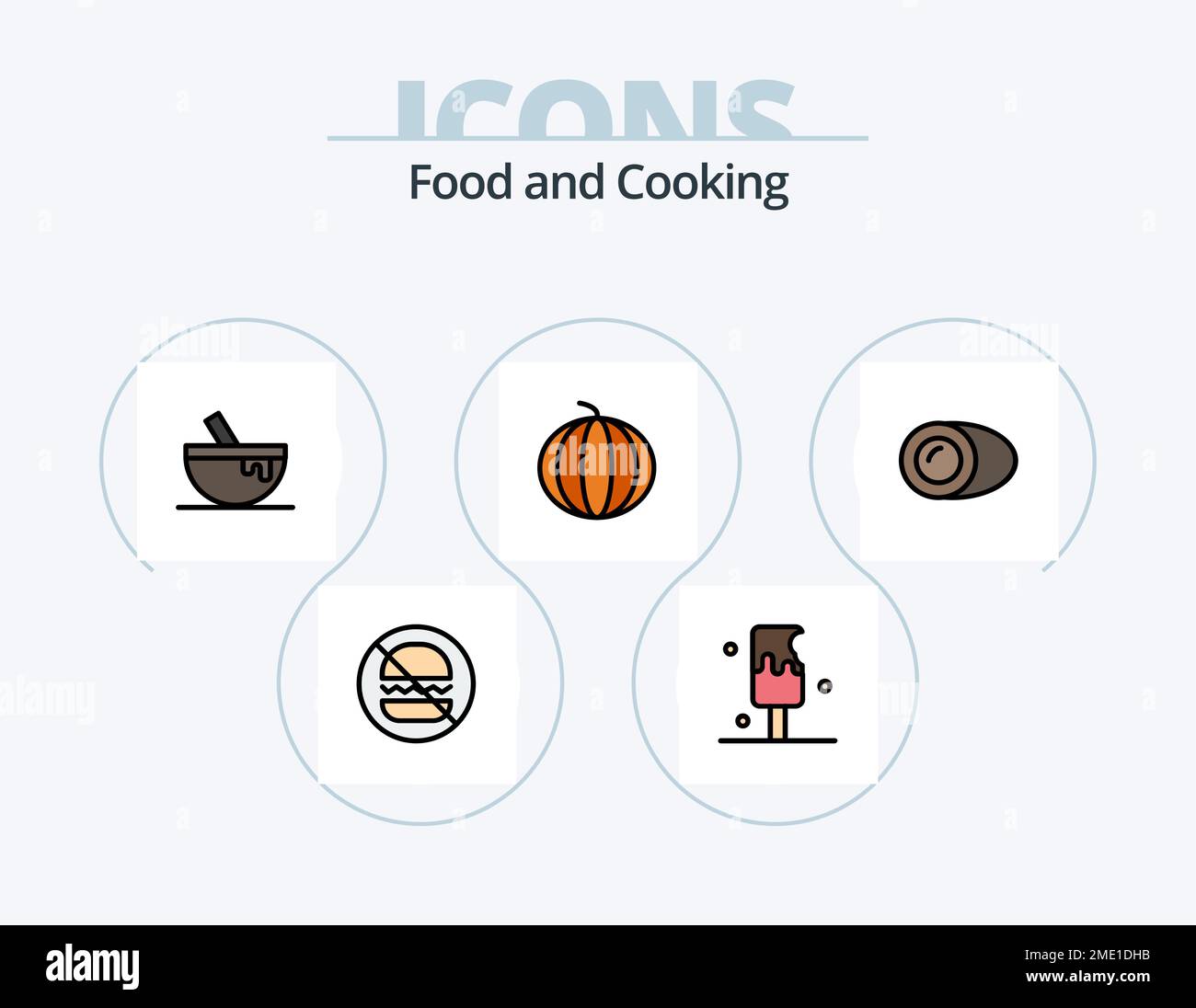 Food linea riempito icona Pack 5 icona Design. dolce. cibo. cibo. deserto. pianta Illustrazione Vettoriale