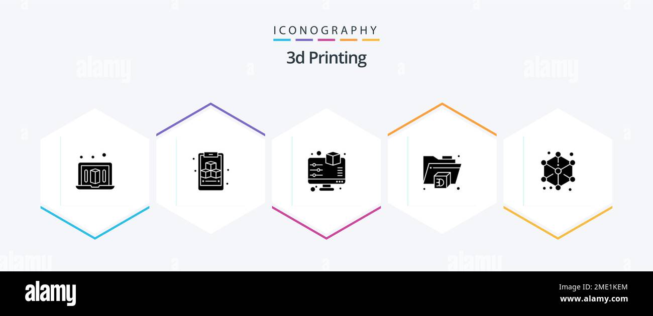 3D Stampa 25 Glyph Icon Pack incluso . design. anteprima. cubo. cartella Illustrazione Vettoriale