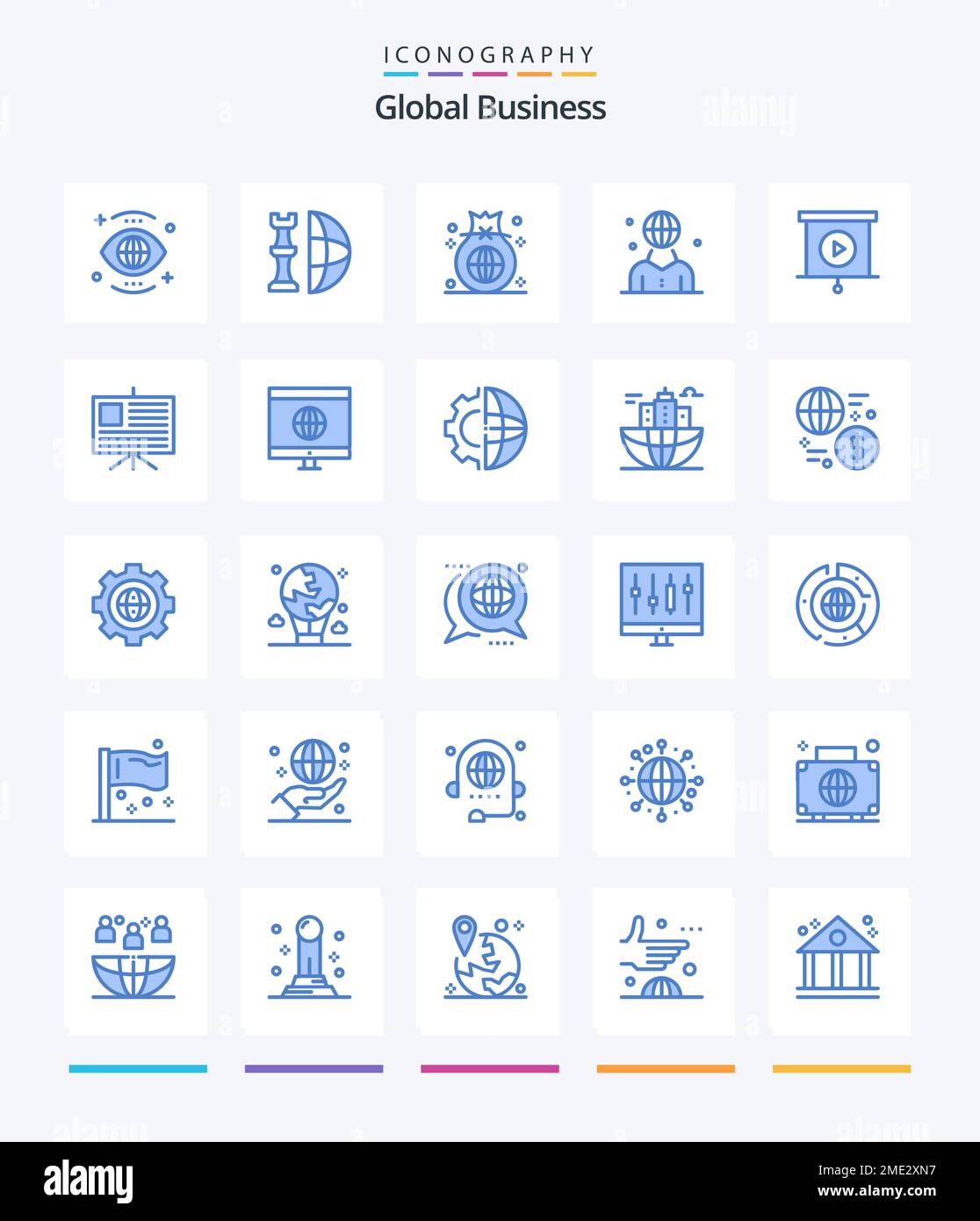 Creative Global Business 25 pacchetto icona blu come internazionale. globale. pezzo. investimento. finanza Illustrazione Vettoriale