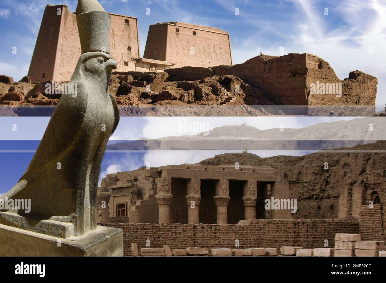 Il Tempio di Horus a Edfu, un luogo dedicato al figlio di Osiride e Iside, il dio falco, è uno dei templi meglio conservati in tutto l'Egitto. Foto Stock