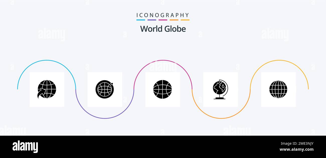 Pacchetto icone Globe Glyph 5 incluso . in tutto il mondo. web Illustrazione Vettoriale