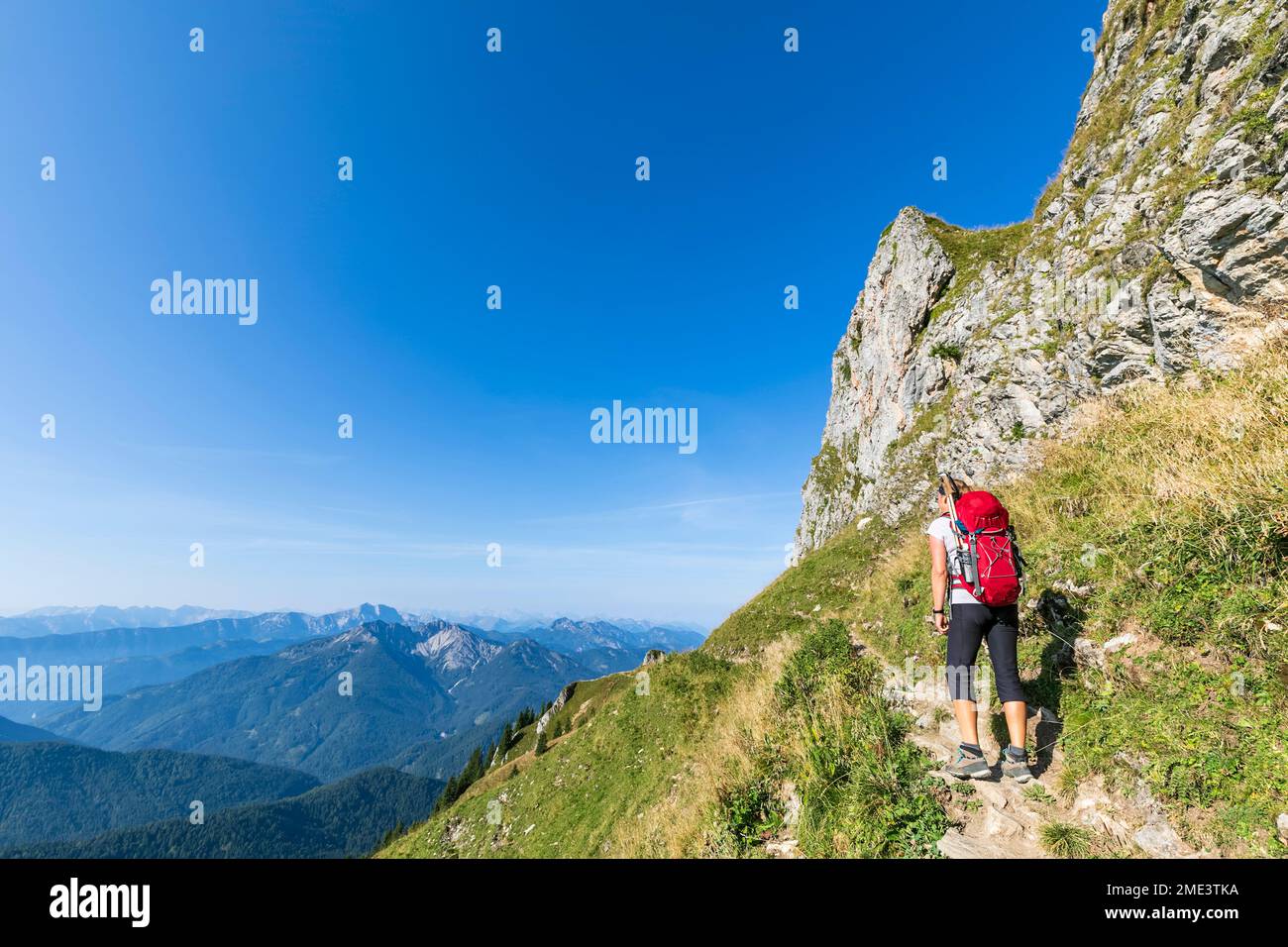 Germania, Baviera, escursionista femminile sulla strada per la cima del monte Taubenstein Foto Stock
