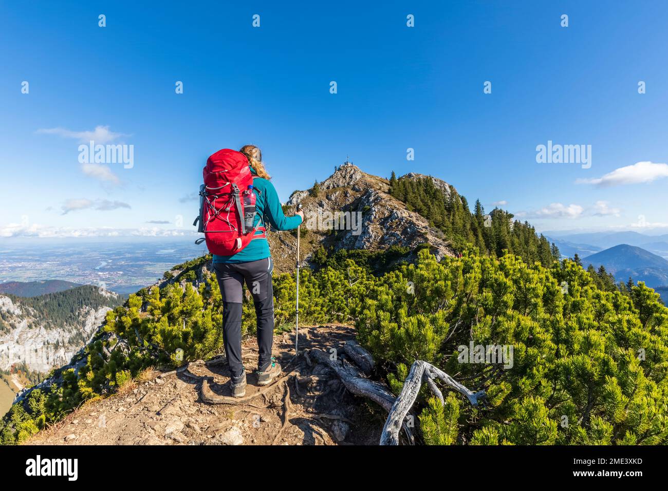 Germania, Baviera, escursionista femminile sulla cima del monte Wildalpjoch Foto Stock