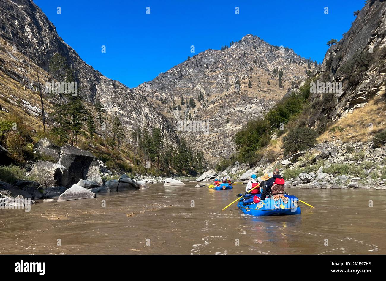 Whitewater Rafting sul Medio forcella Salmon River in Idaho con lontane avventure. Foto Stock