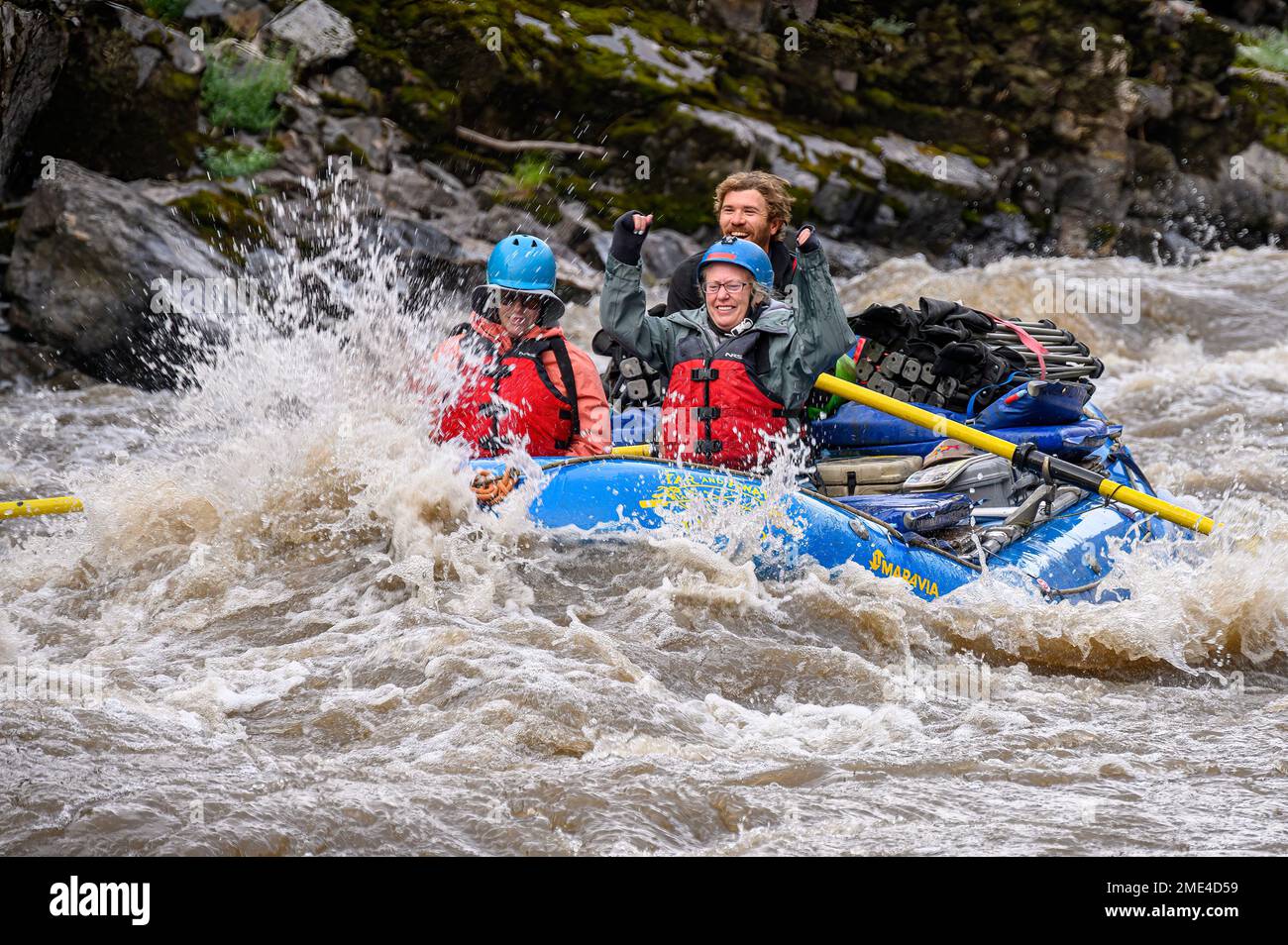 Whitewater Rafting sul Medio forcella Salmon River in Idaho con lontane avventure. Foto Stock