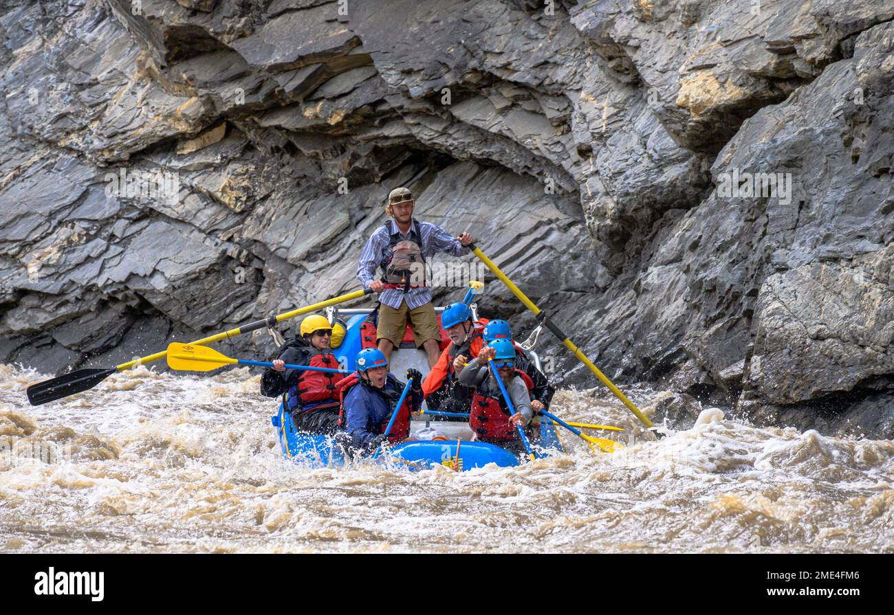 Whitewater Rafting sul Medio forcella Salmon River in Idaho con lontane avventure. Foto Stock