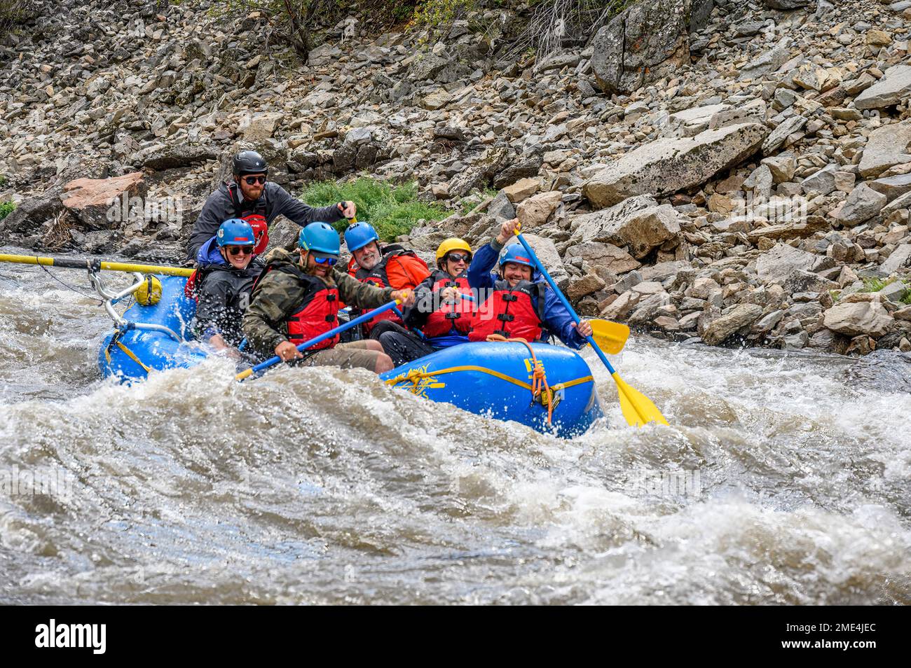 Whitewater Rafting sul Medio forcella Salmon River in Idaho con lontane avventure. Foto Stock