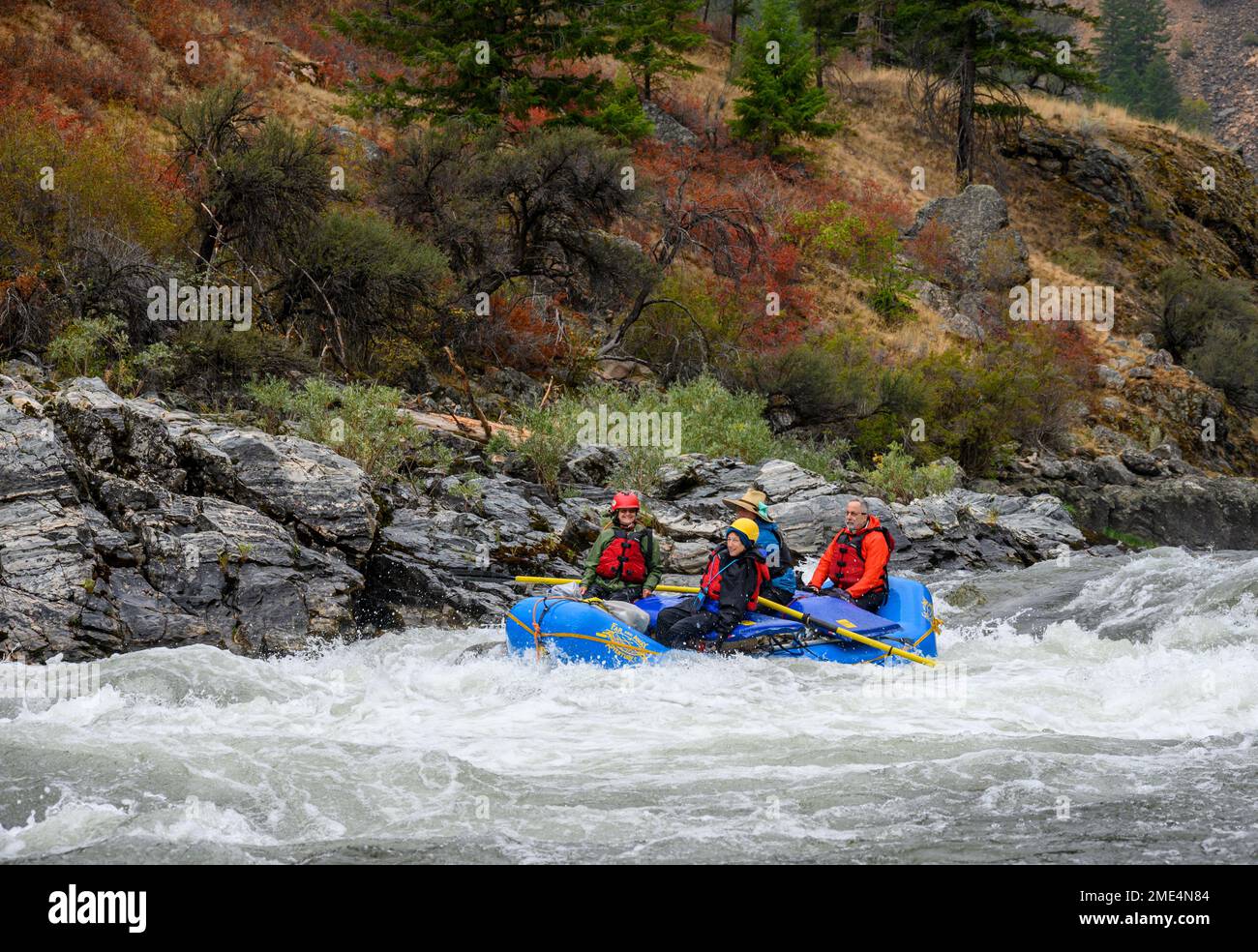 Whitewater Rafting sul Medio forcella Salmon River in Idaho con lontane avventure. Foto Stock