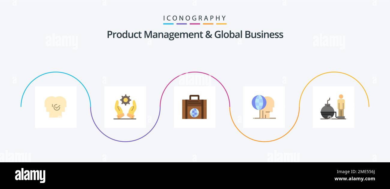 Gestione dei prodotti e Global Business Flat 5 Icon Pack, outsourcing incluso. globale. soluzioni. finanza. globo Illustrazione Vettoriale