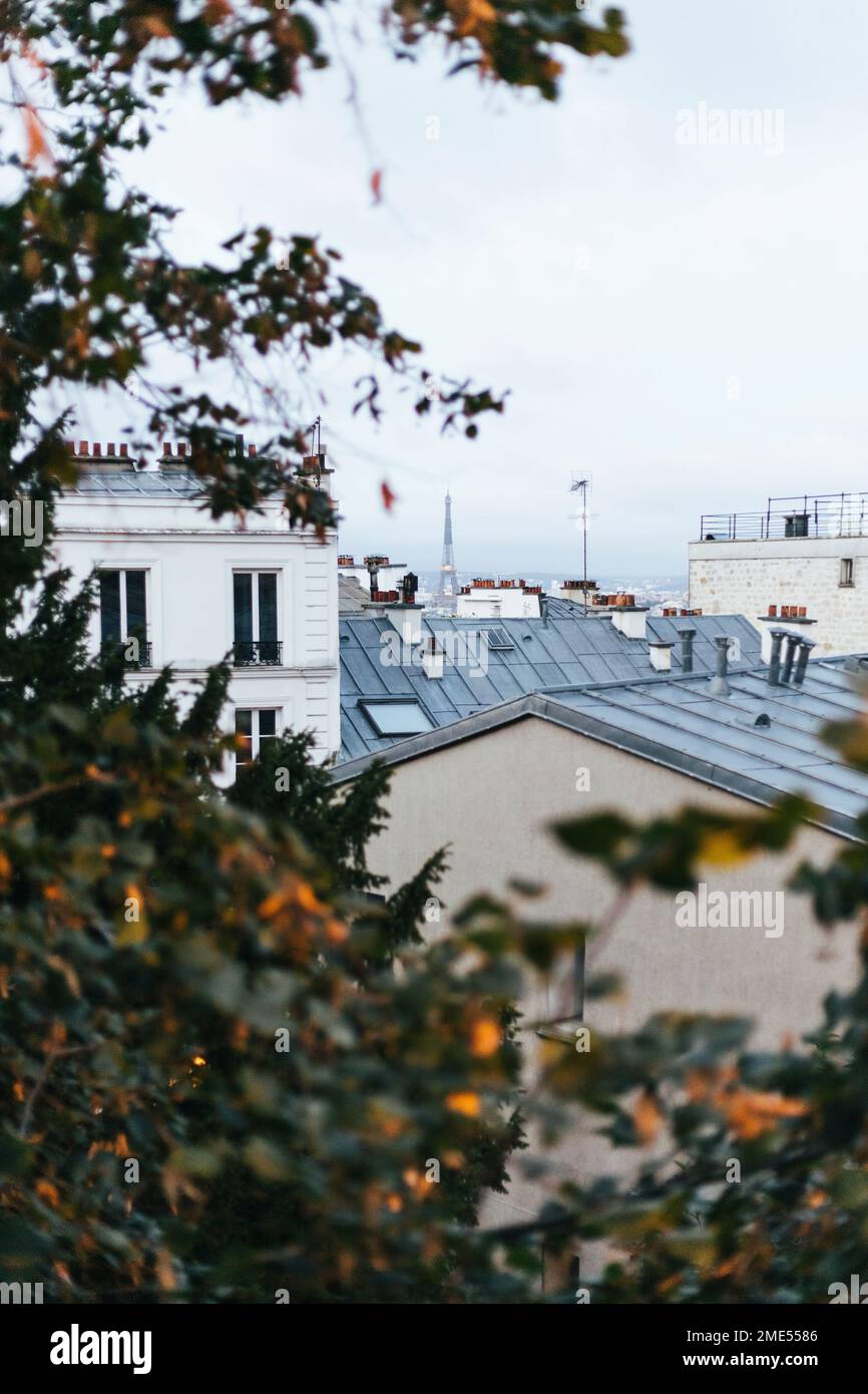 Francia, Ile-de-France, Parigi, tetti di case nel quartiere di Montmartre Foto Stock