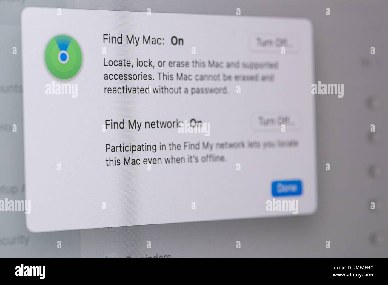 New york, USA - 23 gennaio 2022: Attiva trova il mio Mac in primo piano Foto Stock